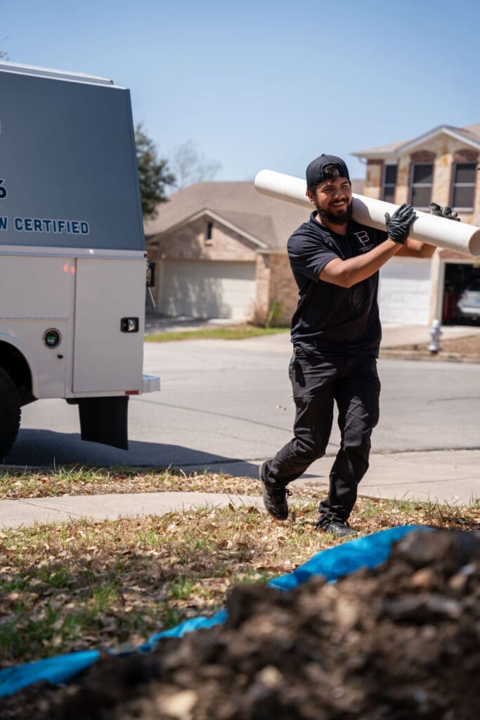 The Bearded Plumber team member on a service call